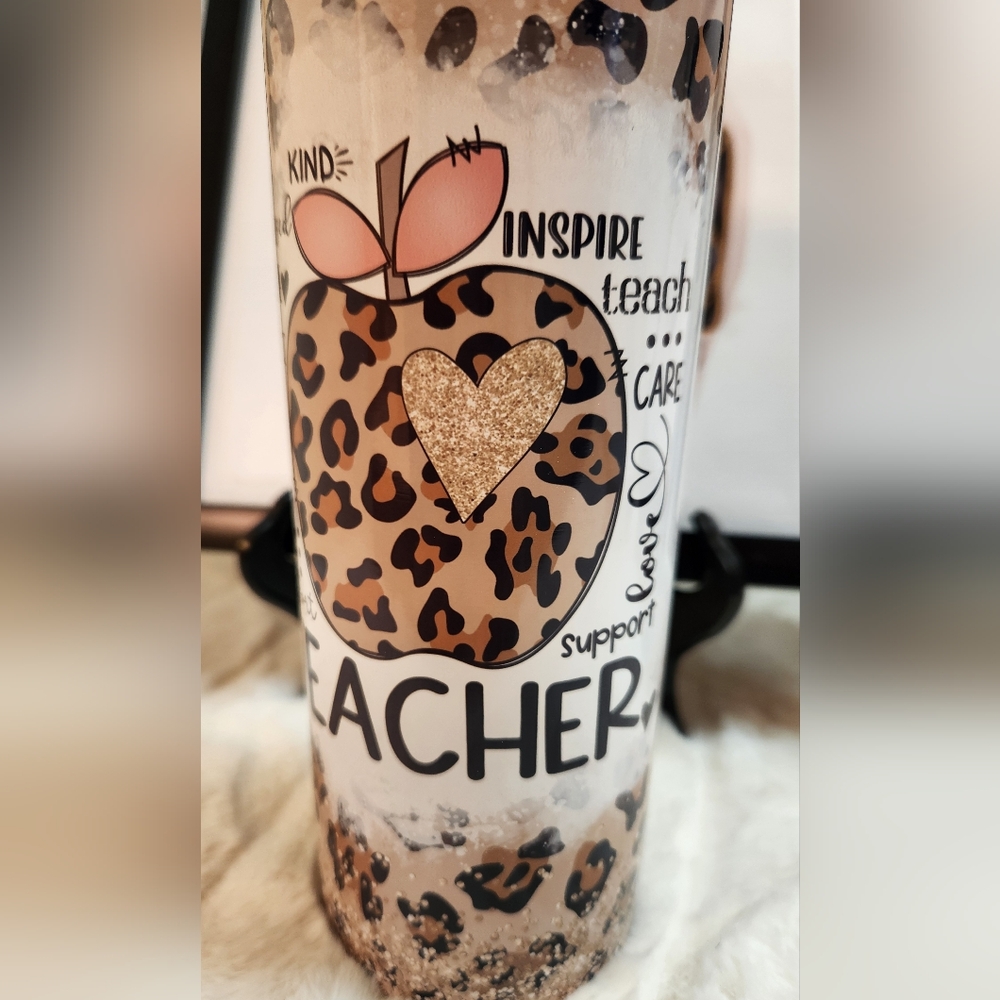 Leopard Print Teacher Tumbler. Hand Crafted - Picture 4 of 8